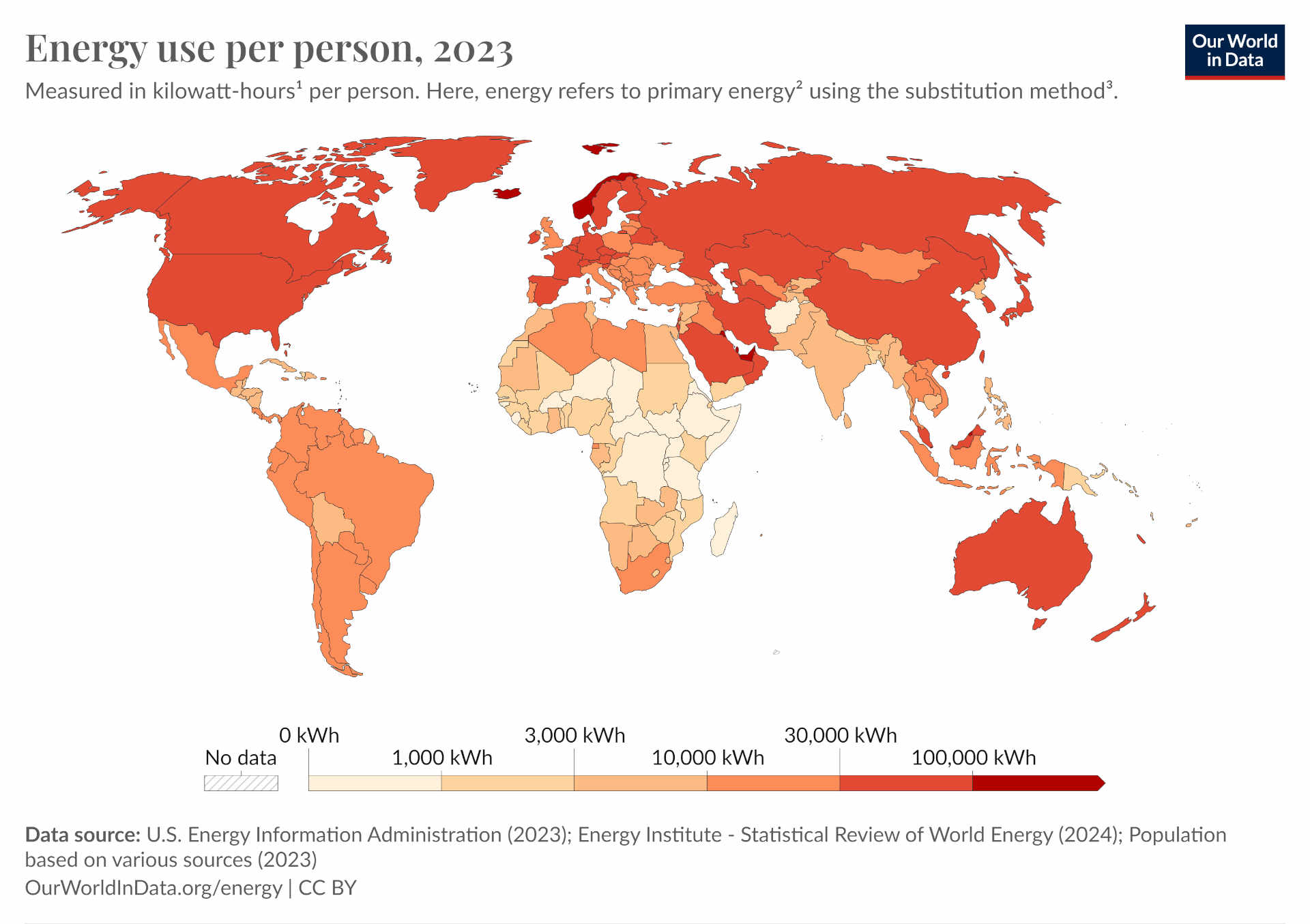 Energy use per person, 2022, Our World In Data