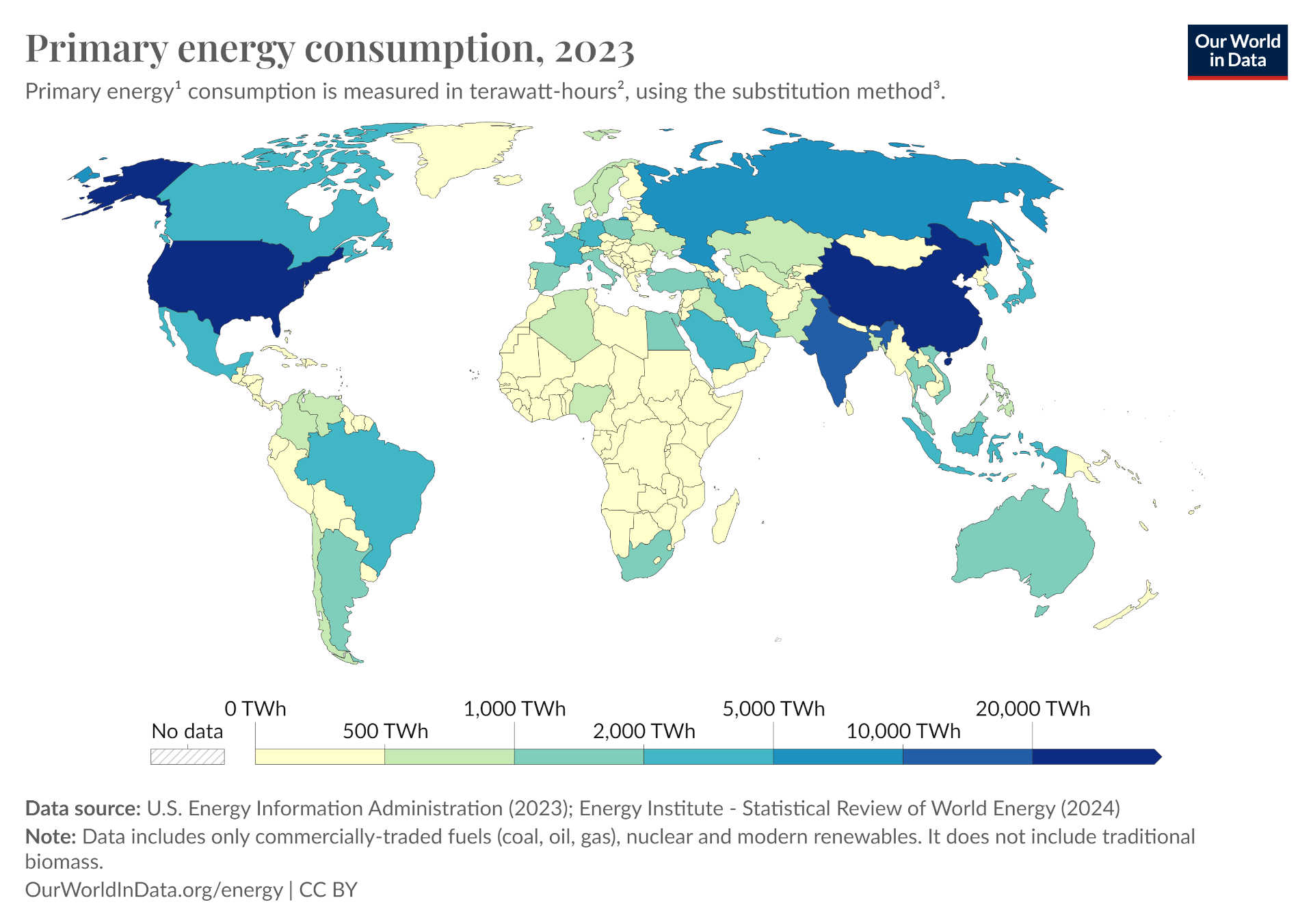 Primary energy consumption, 2022, Our World In Data